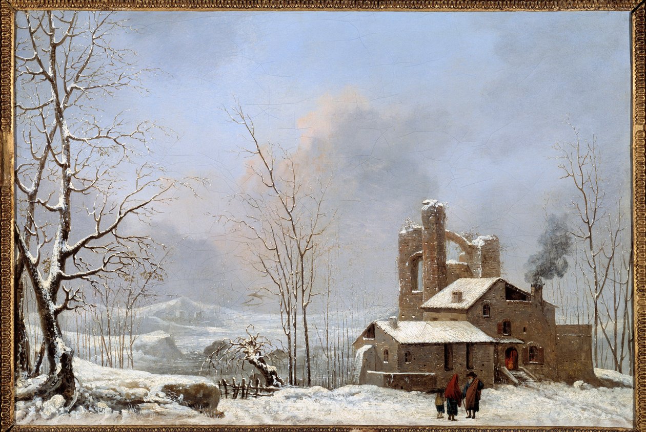 Winter Landscape Painting by Cesar Van Loo (1743-1821) 18 Century Quimper, Museum of Fine Arts de Jules Cesar Denis van Loo