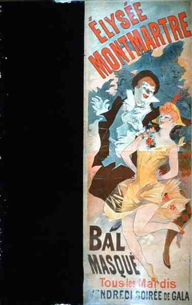 Anúncio para o "Baile de máscaras no Elysee Montmartre, Paris" (cor litho) de Jules Cheret