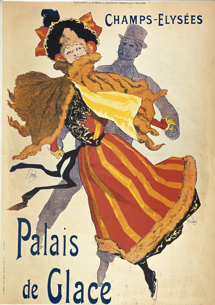 Publicidade para o Palácio do Gelo nos Campos Elísios, por Jules Cheret de Jules Cheret