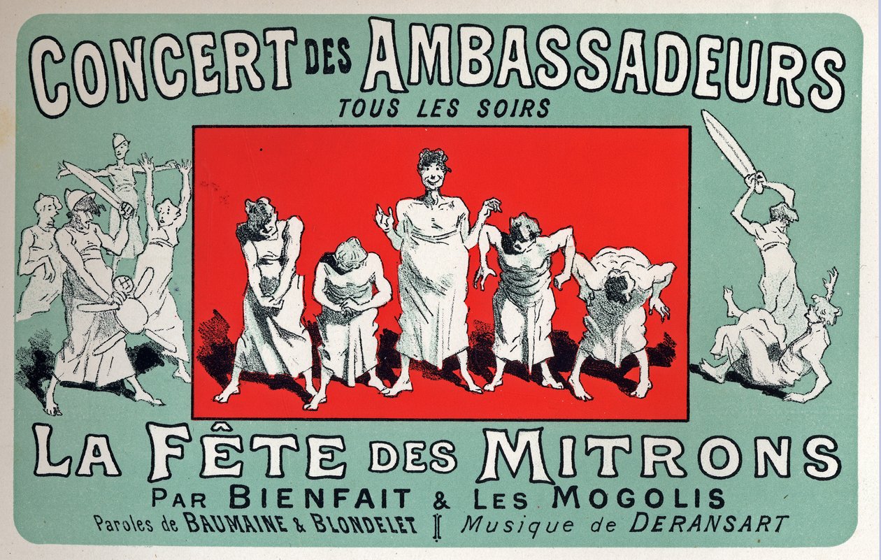 Arte. Entretenimento. Festa dos rapazes do Baker no Cabaret: Concert des Ambassadeurs, Paris. Cartaz de Jules Cheret, França, c.1880 (cartaz) de Jules Cheret