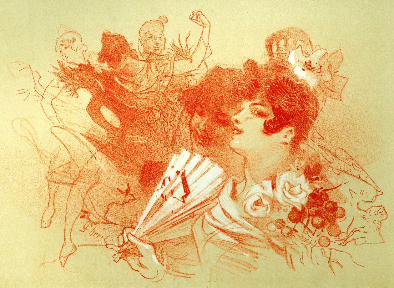 No baile - desenho (sangue) de Jules Cheret (1836 - 1932) - mulheres jovens e bailarinas - dança - coleção particular - de Jules Cheret