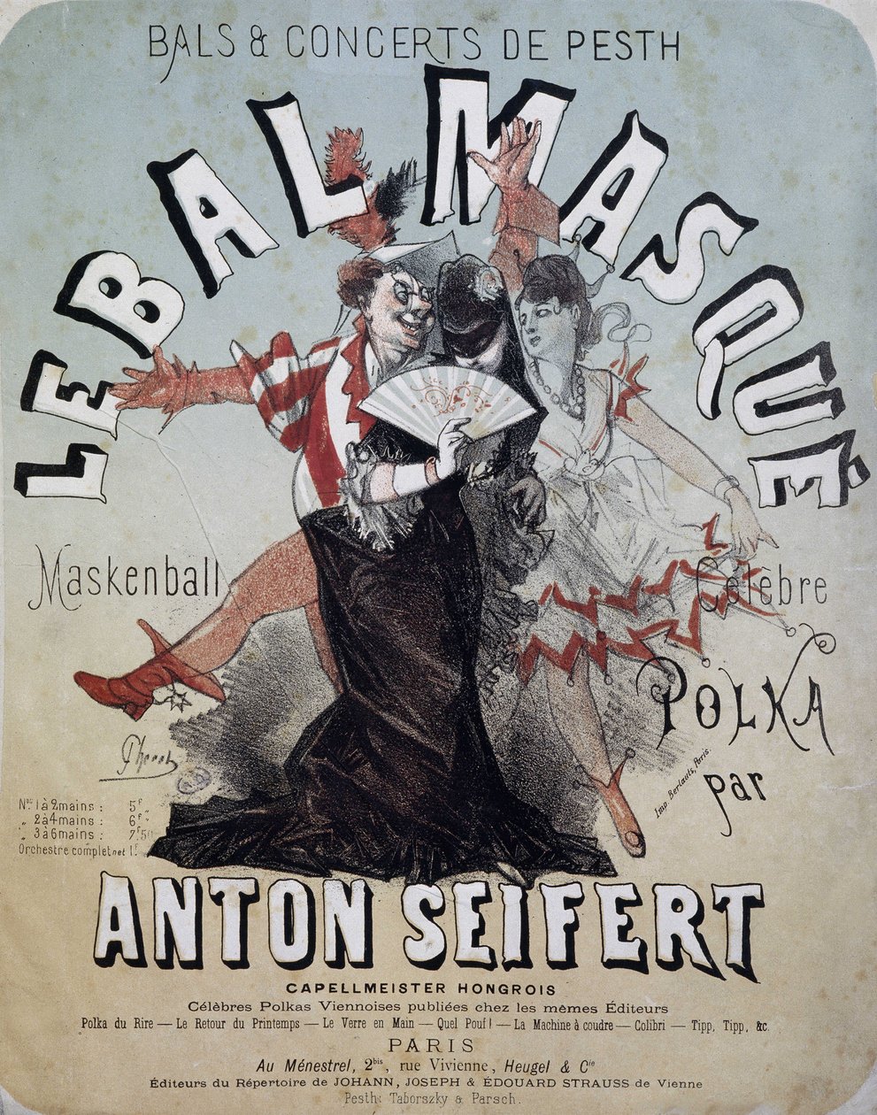 Bola e concerto de Pesth: a bola mascarada (Maskenball, famosa polca de Anton Seifert) - cartaz de Jules Cheret, n.d. de Jules Cheret