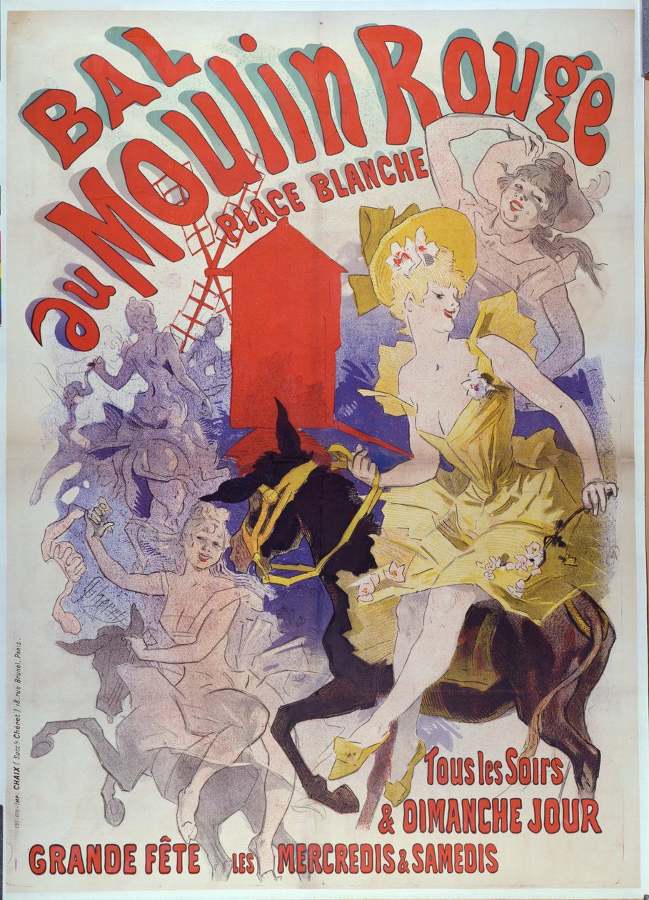 &39;Ball no Moulin Rouge, Place Blanche&39;, 1889 (litografia a cores) de Jules Cheret
