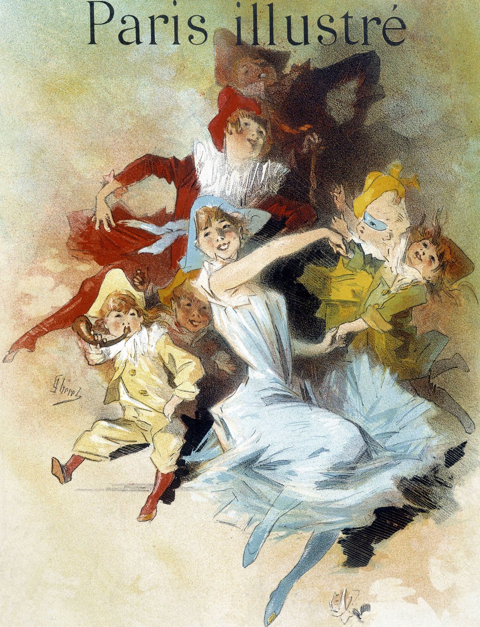 Máscara de bola. Desenho de Cherret (final do século XIX) para o carnaval no jornal "Paris illustrious". de Jules Cheret