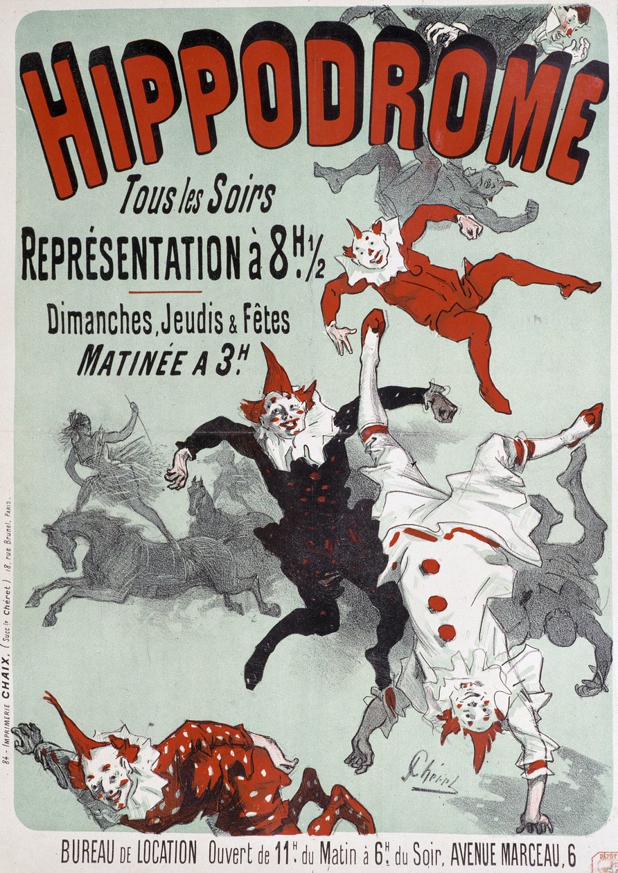 Performance de circo no Hipódromo - Poster de Jules Chéret, final do século XIX de Jules Cheret