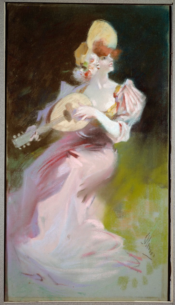 La woman a la bandolin Painting by Jules Cheret (1836-1932) 20th century Chalons sur Marne, Musee des Beaux Arts. de Jules Cheret