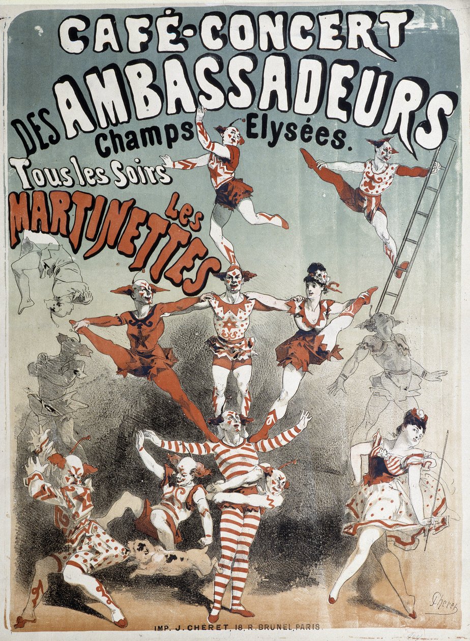 Les Martinettes au Cafe-Concert des Ambassadeurs - Cartaz de Jules Cheret, final do século XIX de Jules Cheret