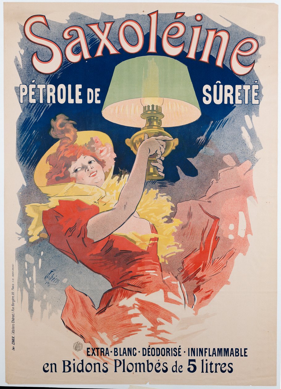 Cartaz publicitário "Saxoleine", óleo da lâmpada de segurança, 1901 de Jules Cheret