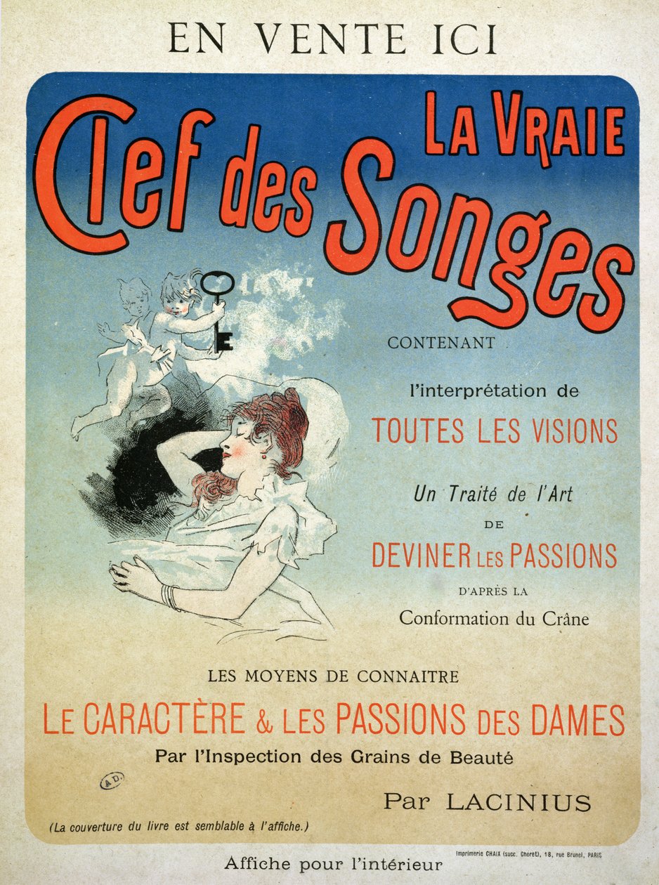 Cartaz publicitário do livro &39;A verdadeira chave dos sonhos&39; de Lacinius, 1892 de Jules Cheret