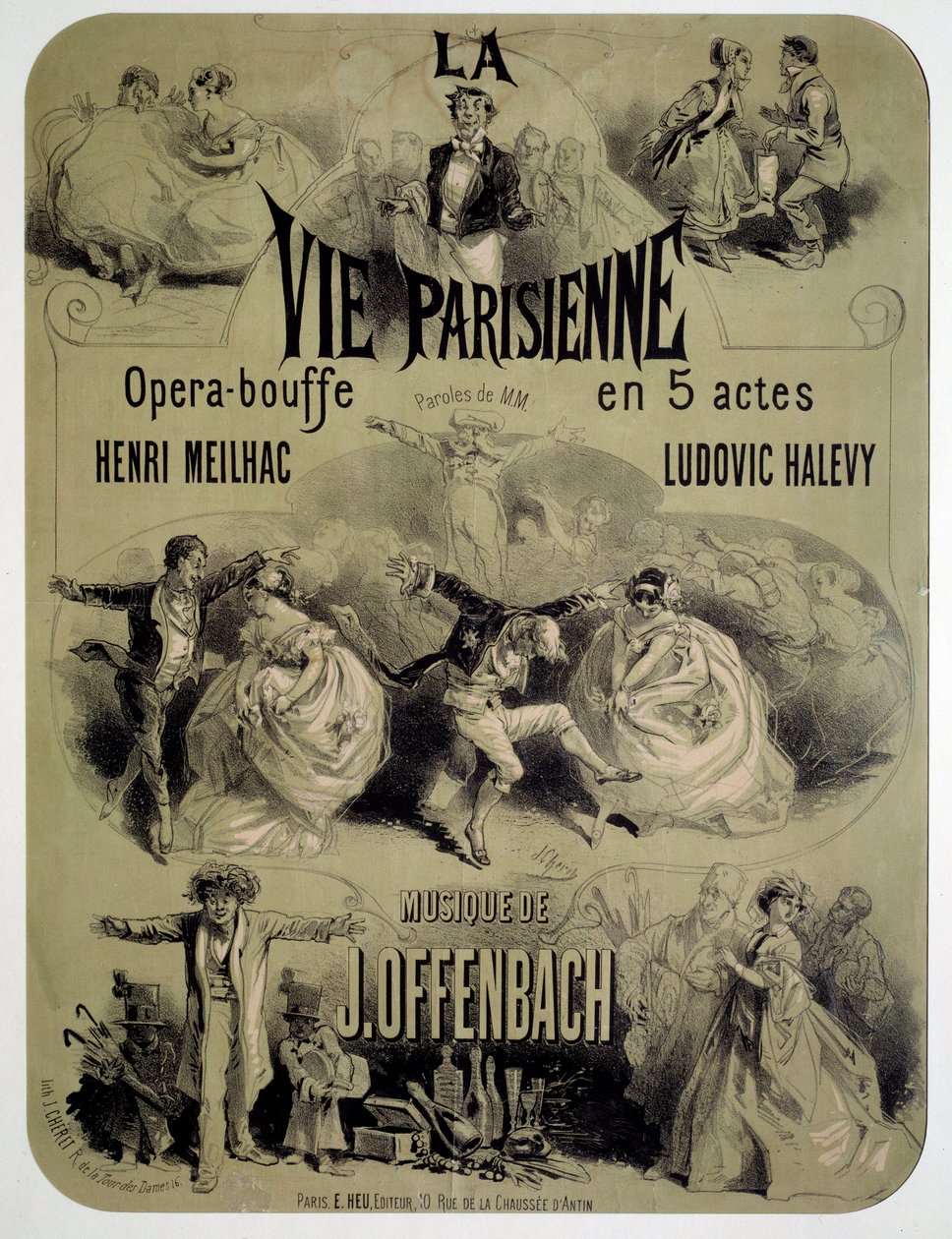 Cartaz para comida de ópera "La vie parisienne" de Jacques Offenbach (1819-1880) de Jules Cheret