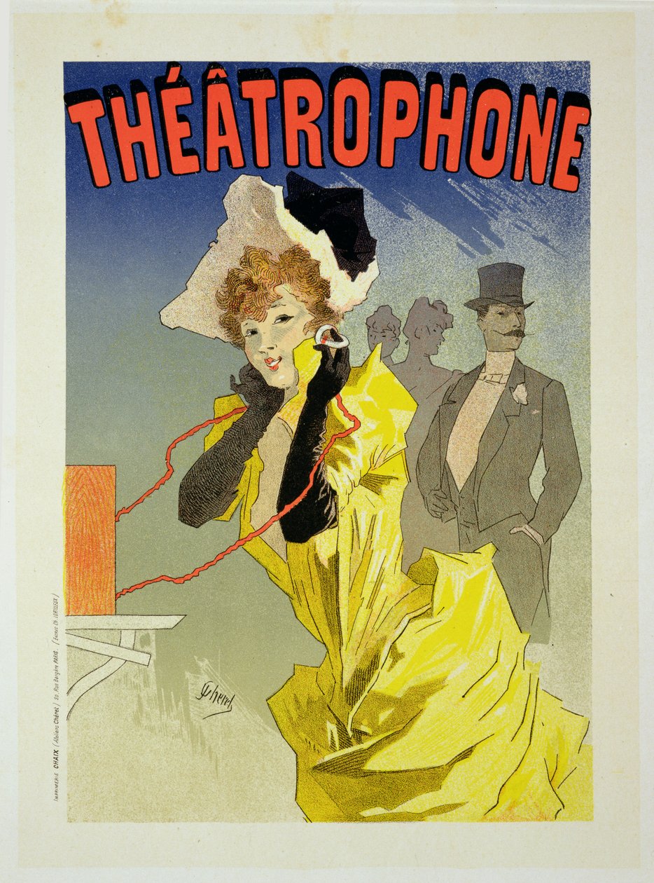 Reprodução de um cartaz publicitário "Theatrophone", 1890 (ver 41410) de Jules Cheret