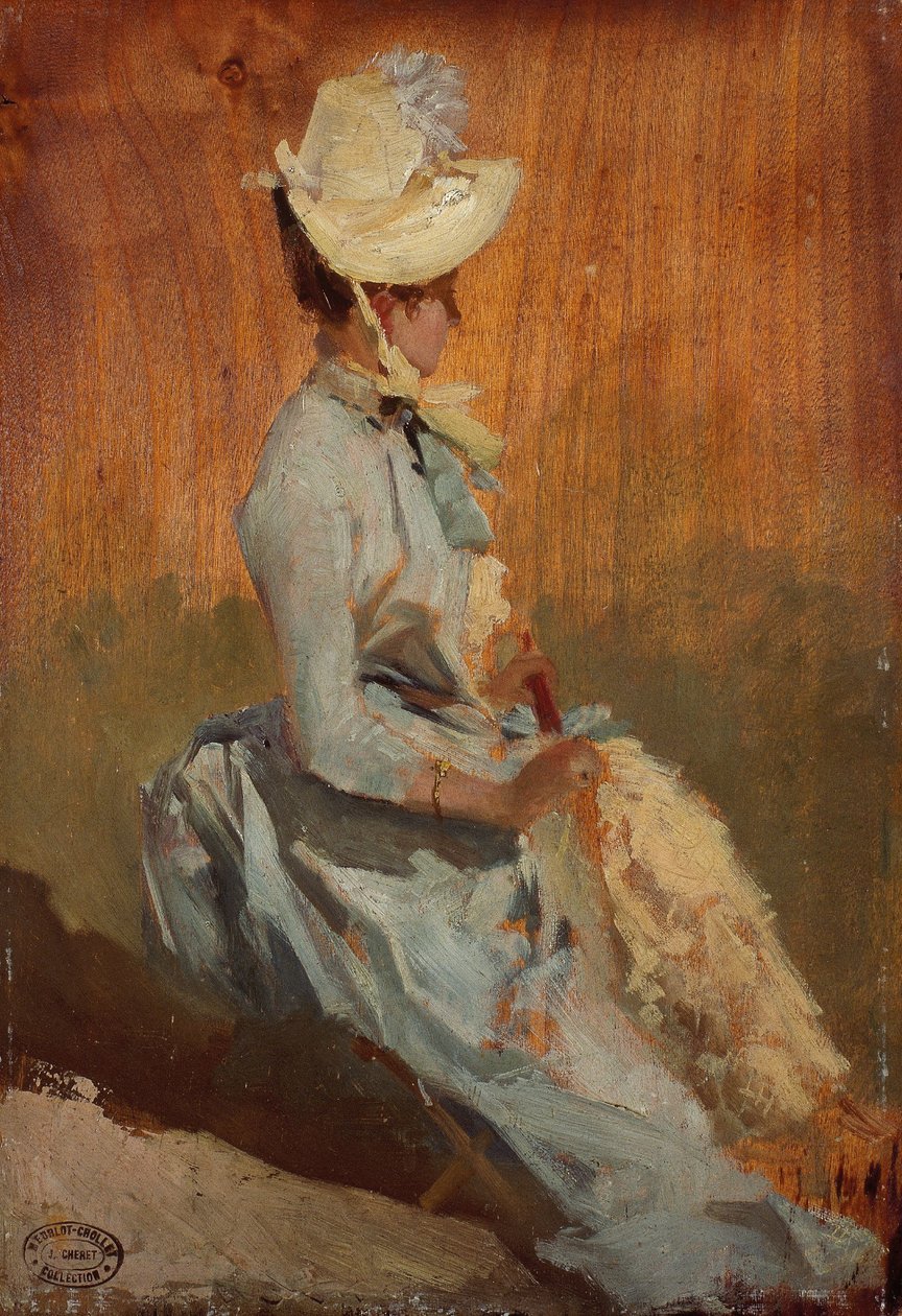 Senhora sentada, c.1879-84 (óleo sobre madeira) de Jules Cheret