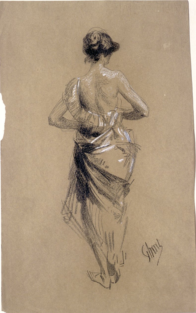 Mulher de pé vista de costas de Jules Cheret