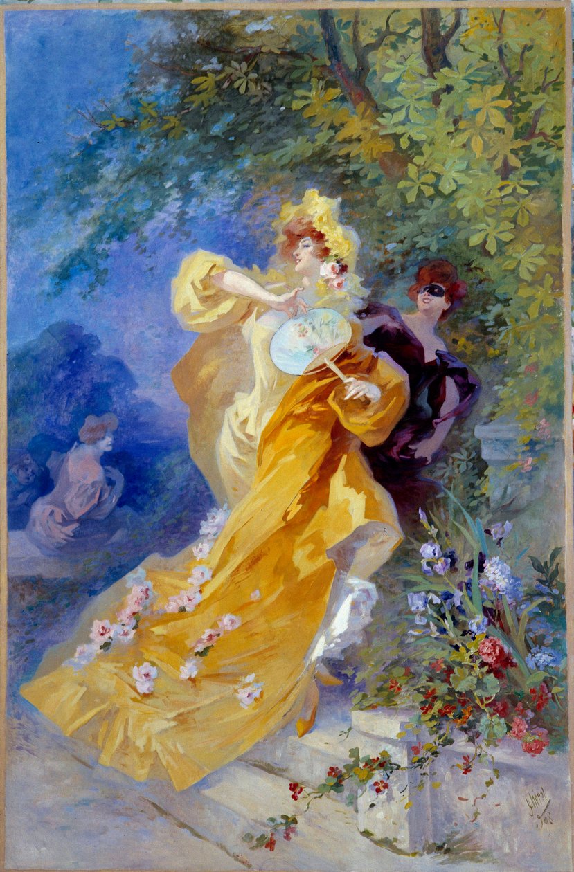 The Yellow Domino Painting by Jules Cheret (1836-1932) Século XX Nice, Musee Cheret de Jules Cheret