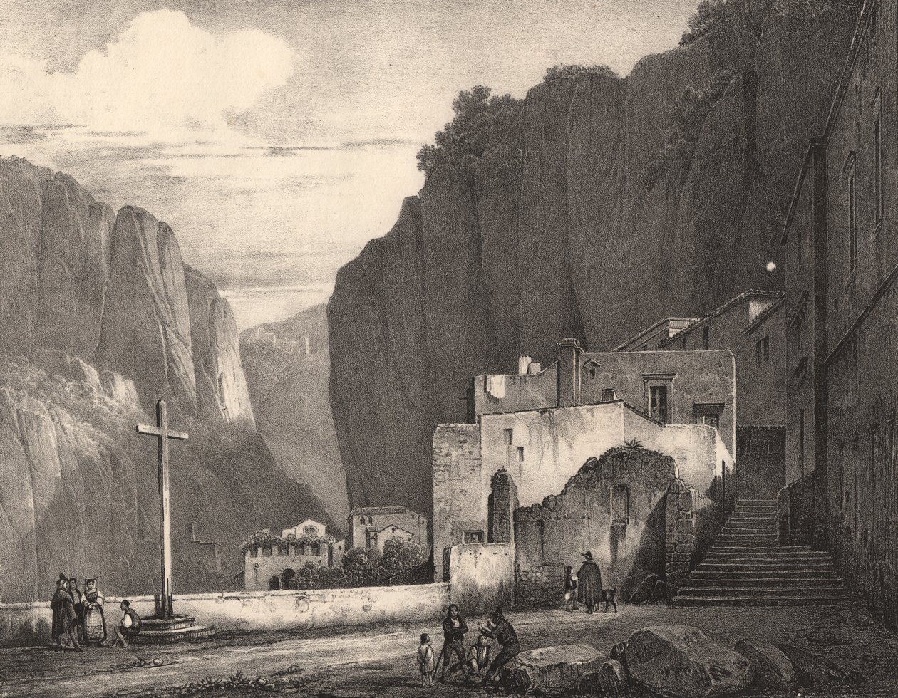 Vista de Amalfi, Campania, Itália, litografia após desenho de Jules Coignet (1798-1860), 258x245 cm de Jules Coignet