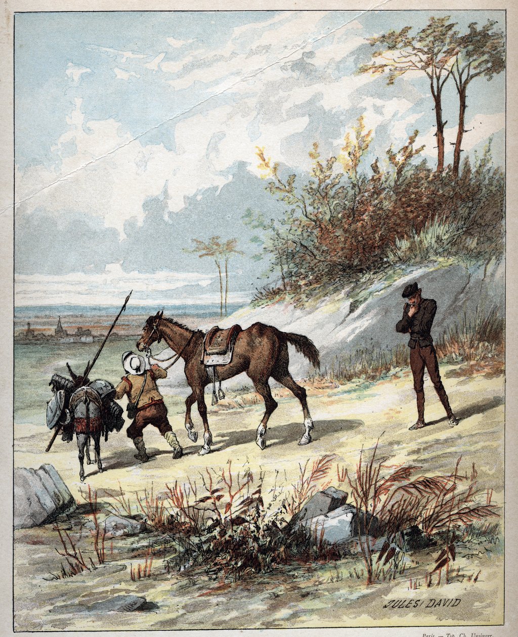 Dom Quixote e Sancho Panza - Ilustração de Jules David (1808Ð1892) do Histoire de Dom Quixote (Dom Quixote) - 1887 - por Miguel de Cervantes Saavedra (1547-1616) - de Jules David