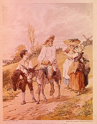 O moleiro, seu filho e o burro (litografia, século 20) de Jules David