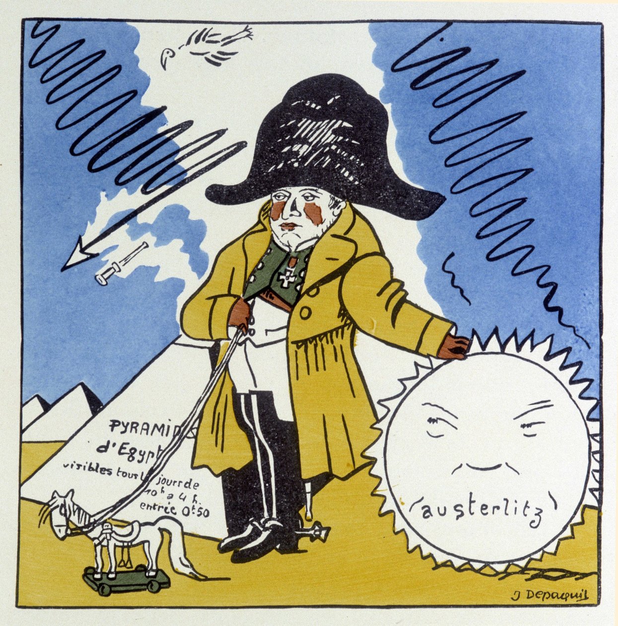 Austerlitz, Jena, Wagram: Caricature sur Napoleon 1er - in "Histoire de France" de Jules Depaquit, ill. by himself, ed. jonquières, Paris de Jules Depaquit