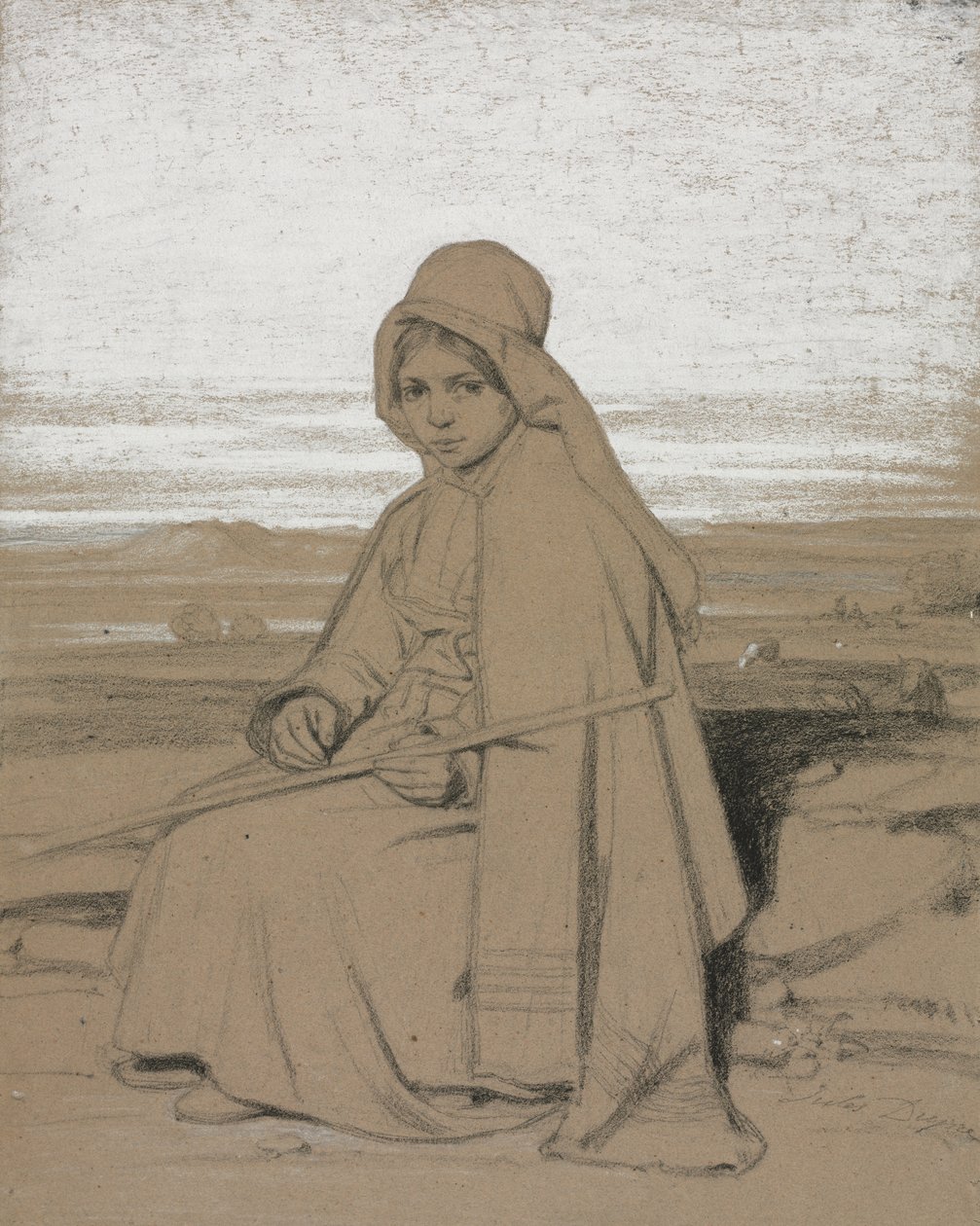 Uma pastora sentada de Jules Dupré