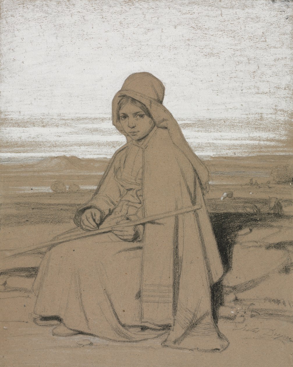 Uma pastora assentada, do século XIX. de Jules Dupré