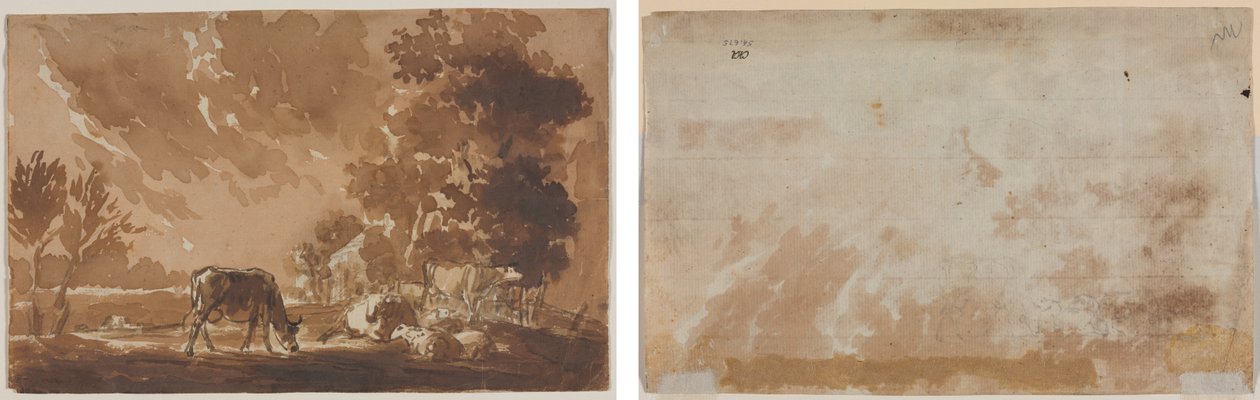 Paisagem com Gado (reto) Gado (verso) de Jules Dupré