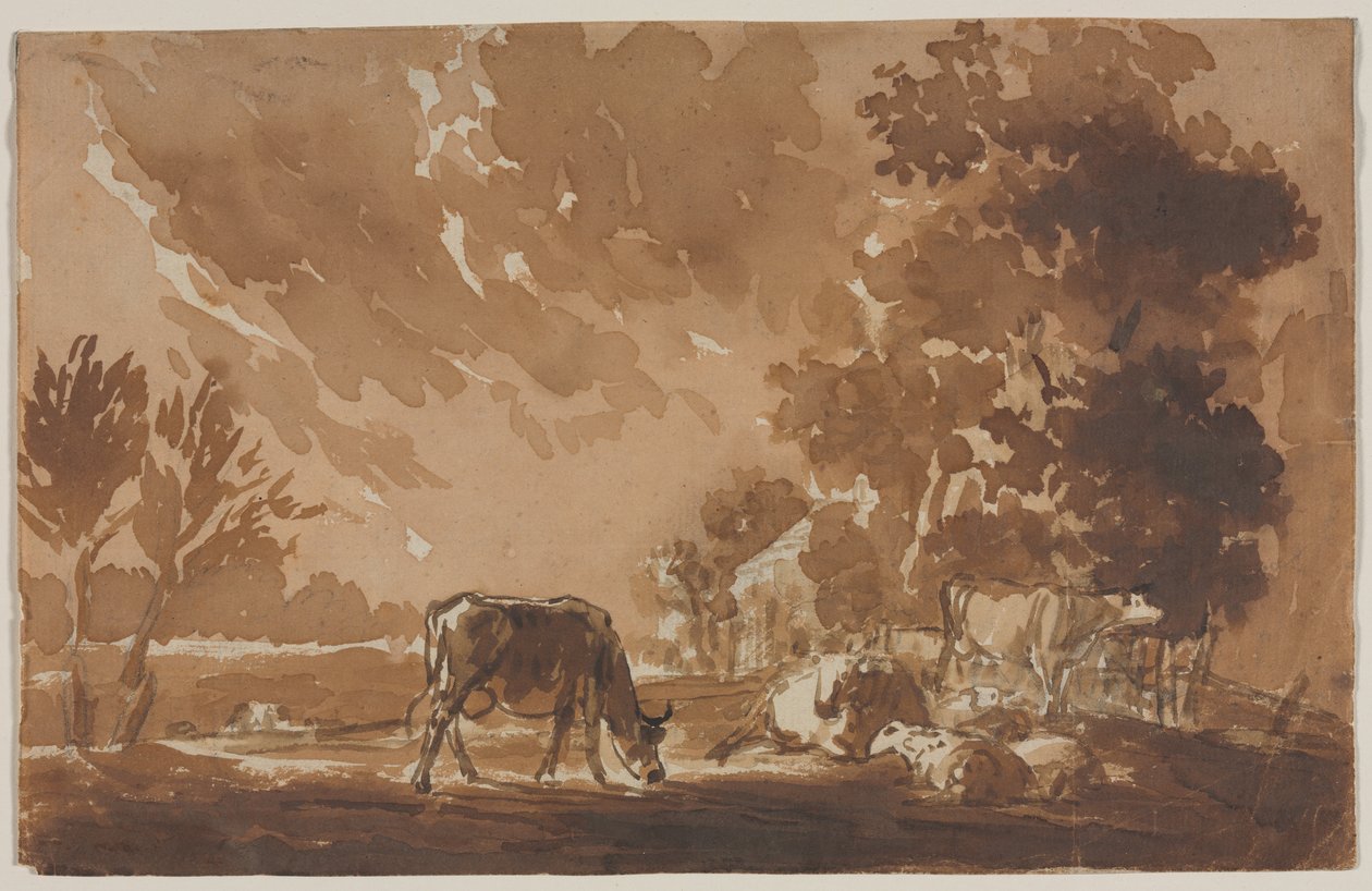 Paisagem com gado, segundo ou último terço de 1800. de Jules Dupré