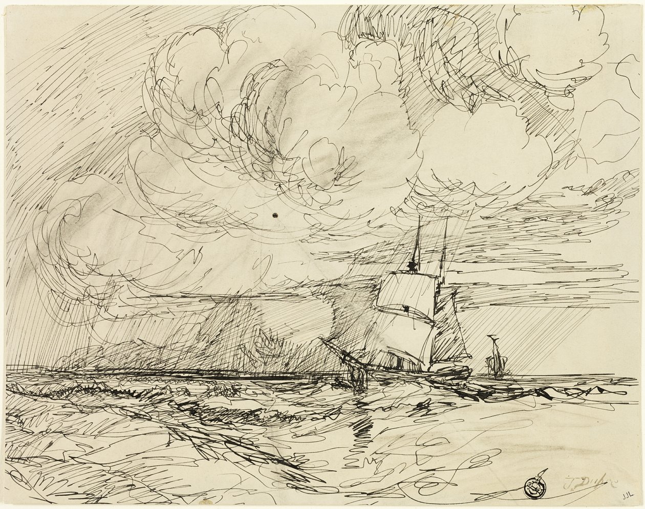Navios no mar durante a tempestade de Jules Dupré