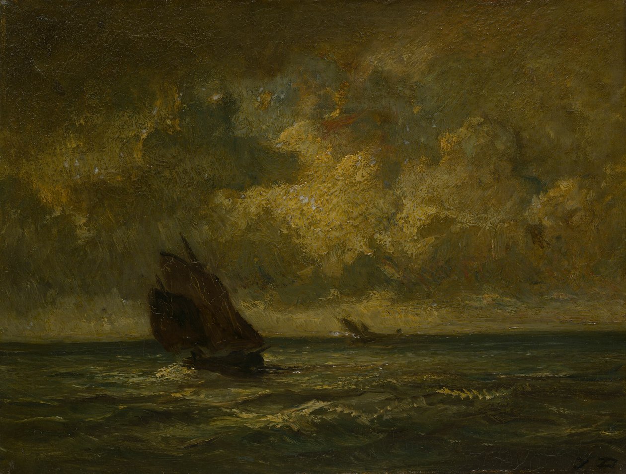 Dois barcos em uma tempestade de Jules Dupré