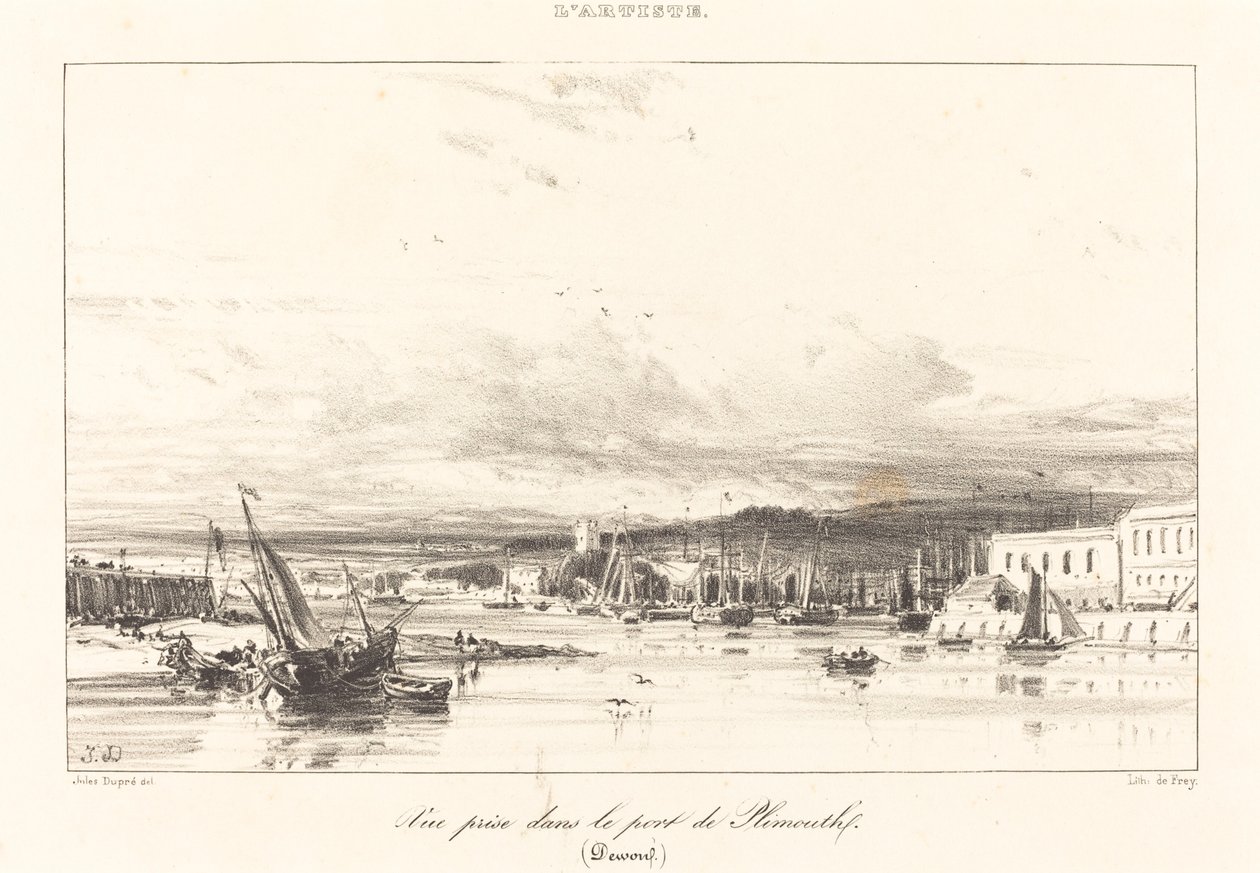 Vista no porto de Plymouth de Jules Dupré