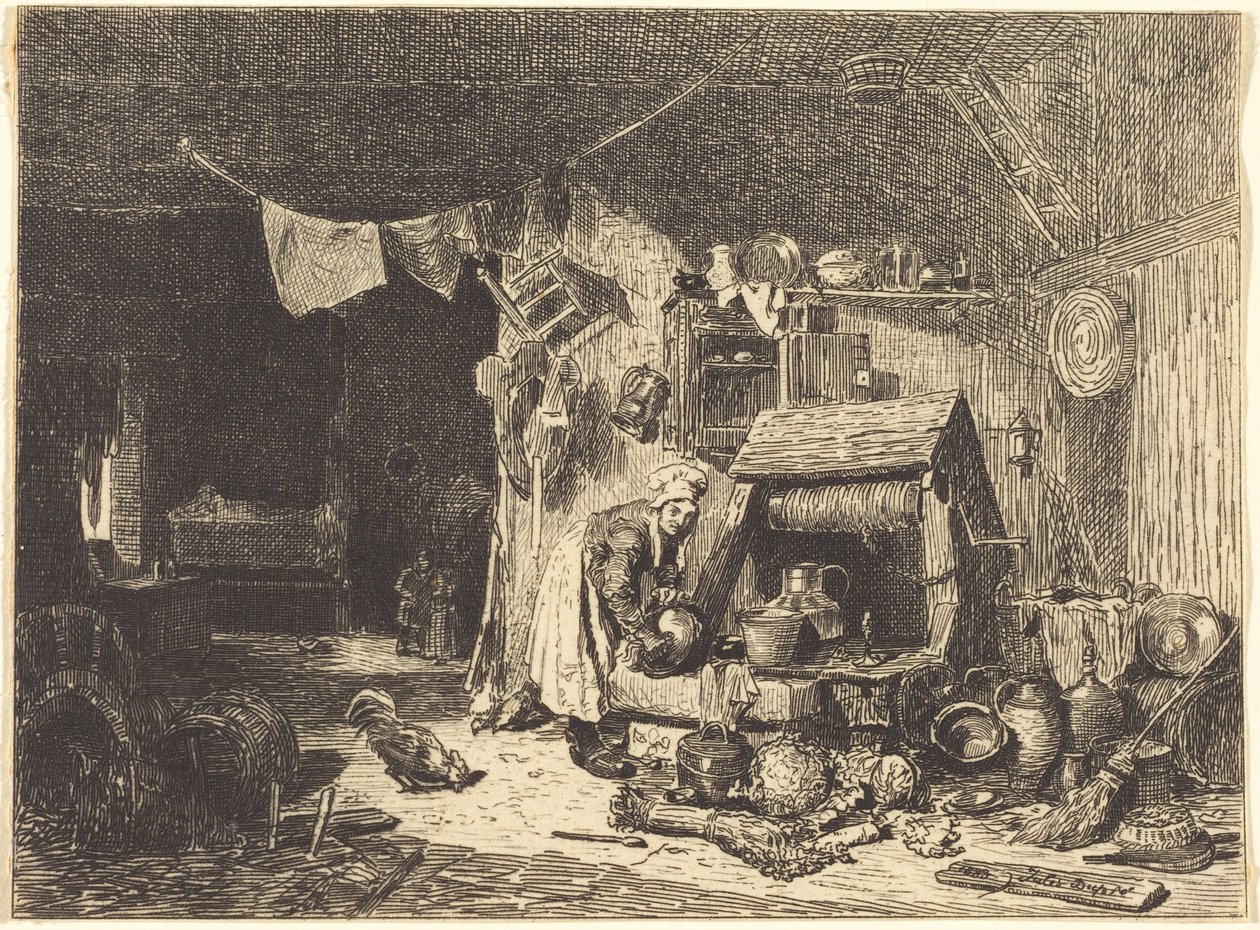 Interior de uma casa de fazenda de Jules Dupré