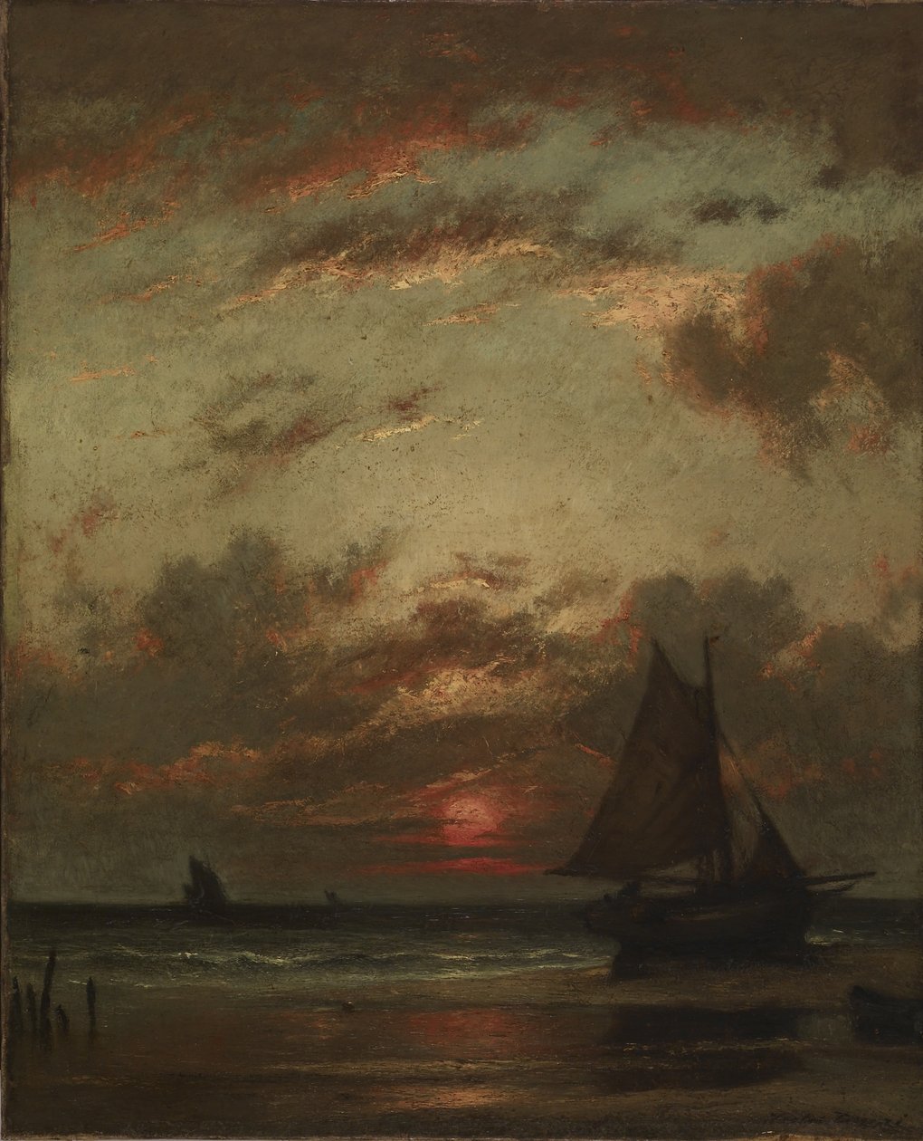 Pôr do sol na costa de Jules Dupré