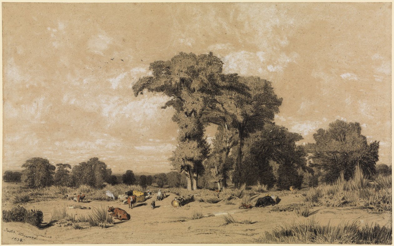 Paisagem de pastagens no Limosino de Jules Dupré