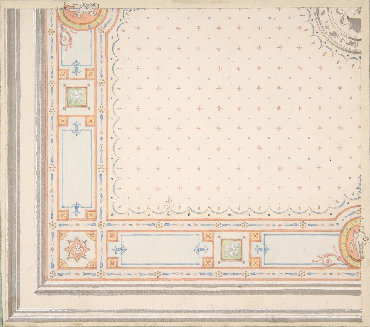 Desenho para um recto de tecto, meaurements com código de desenho verso, segunda metade do século XIX. Criadores: Jules-Edmond-Charles Lachaise, Eugène-Pierre Gourdet. de Jules Edmond Charles Lachaise and Eugène Pierre Gourdet