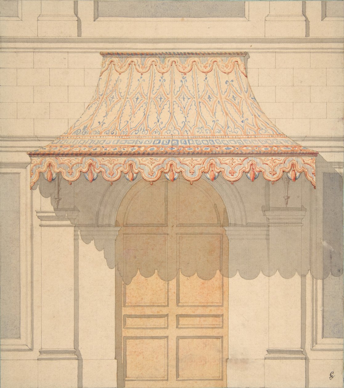 Design para um toldo sobre uma porta, em estilo mourisco, 1830-97. Criadores: Jules-Edmond-Charles Lachaise, Eugène-Pierre Gourdet. de Jules Edmond Charles Lachaise and Eugène Pierre Gourdet