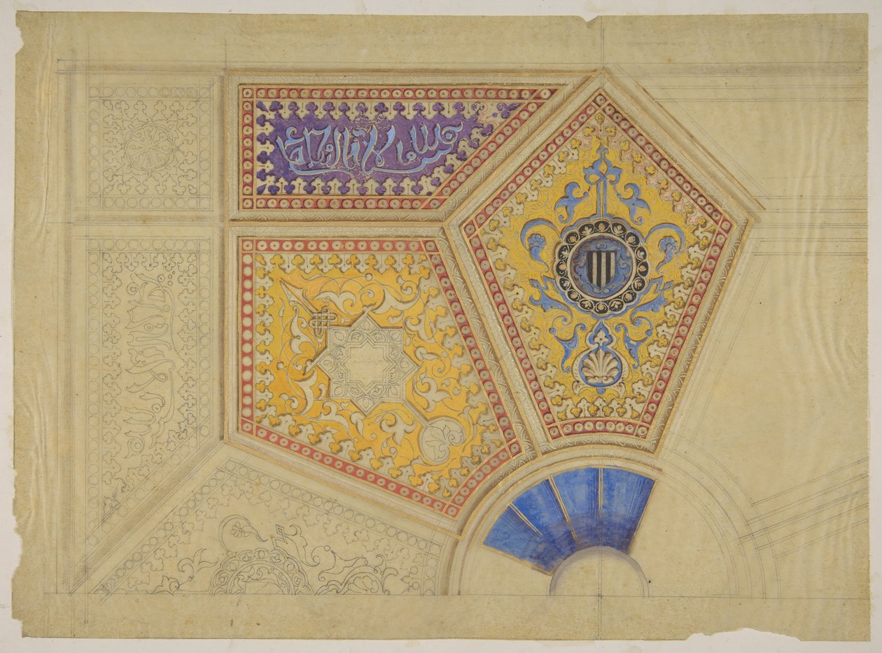 Projeto para a decoração pintada de um teto de caixotões, segunda metade do século XIX. Criadores: Jules-Edmond-Charles Lachaise, Eugène-Pierre Gourdet. de Jules Edmond Charles Lachaise and Eugène Pierre Gourdet