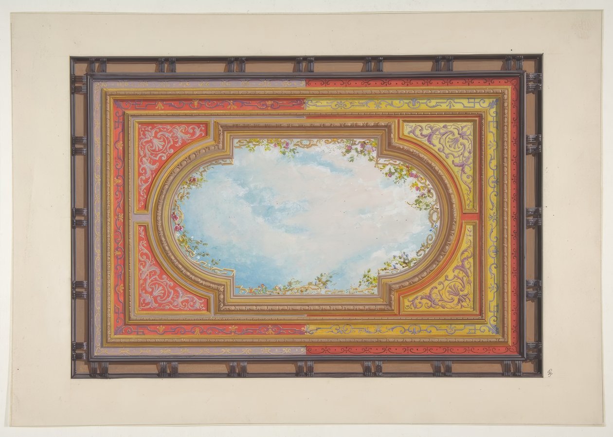 Projeto para um teto pintado com nuvens trompe loeil de Jules Edmond Charles Lachaise