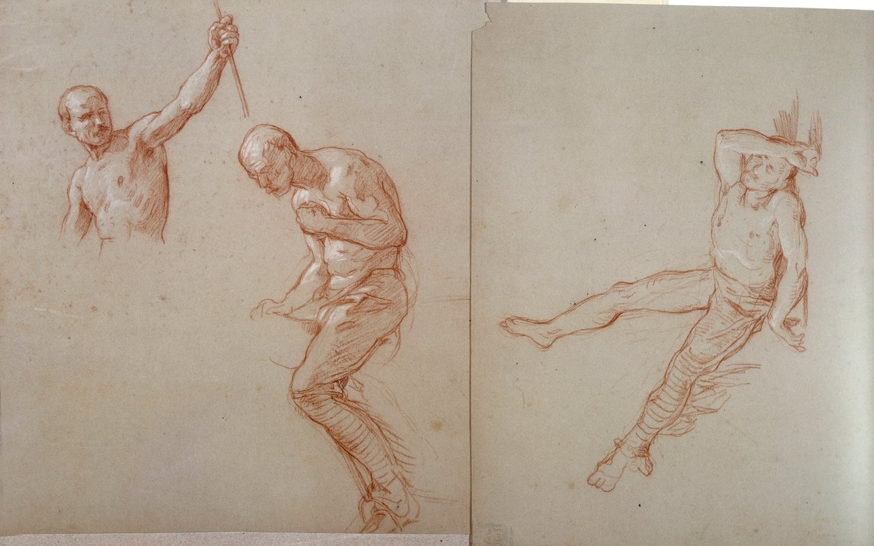 Índio da América: "Etude de horalier indien" Desenho a la sanguine por Jules Emile (Jules-Emile) Saintin (1829-1894) Século XIX Blerancourt, musee franco-americano de Jules Emile Saintin