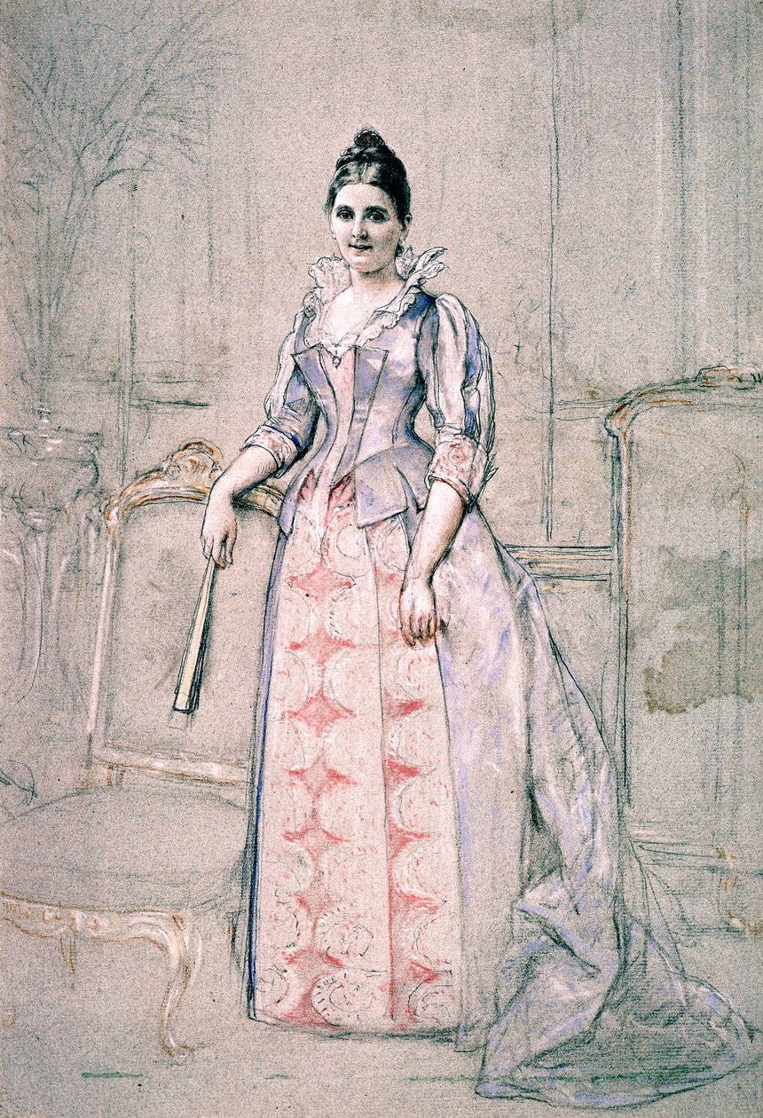 Retrato da Sra. Carnot vestindo um vestido que vale a pena de Jules Emile Saintin