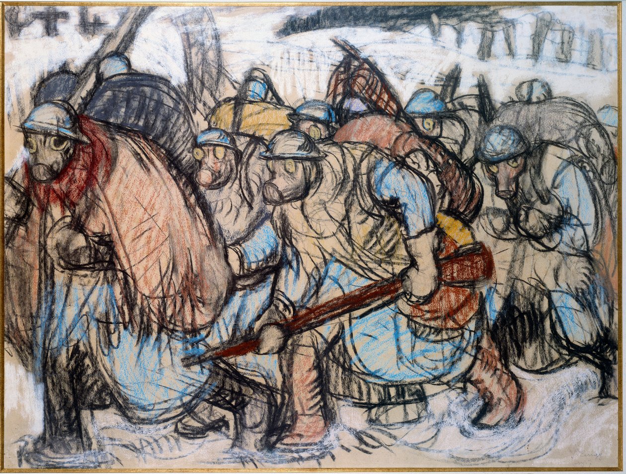 Primeira Guerra Mundial: "" Soldados que usam uma máscara de gás "". Zingg, Jules Emile (1882-1942) de Jules Emile Zingg