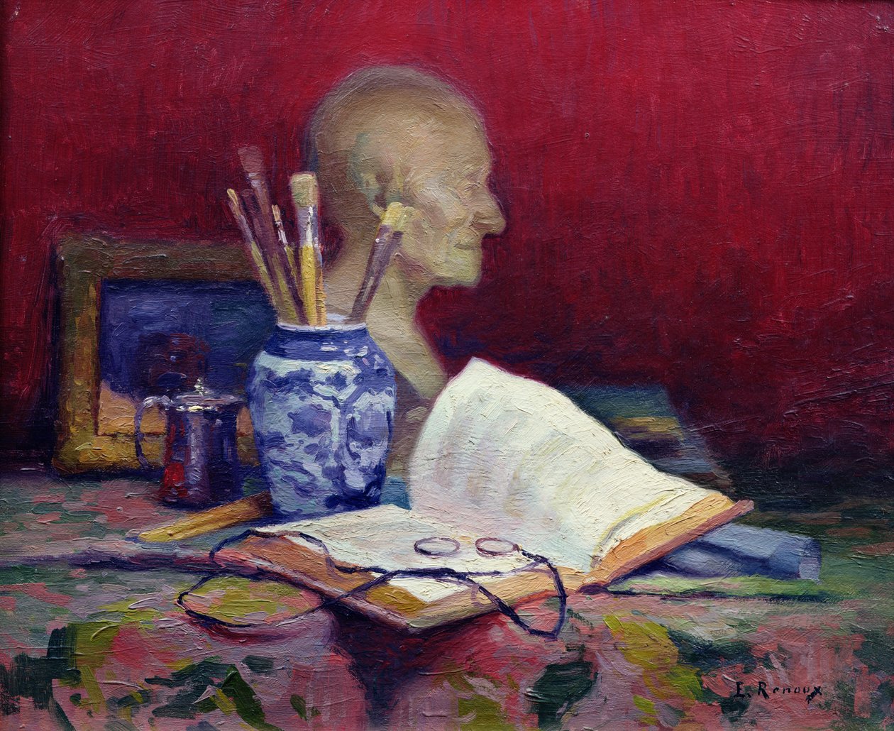 Ainda vida com cabeça de Voltaire de Jules Ernest Renoux
