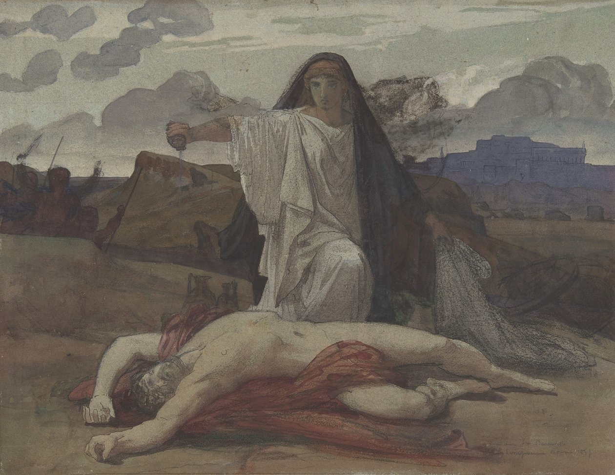 Antígona dá sepultura simbólica ao corpo de seu irmão Polynices, 1835-98. de Jules Eugene Lenepveu