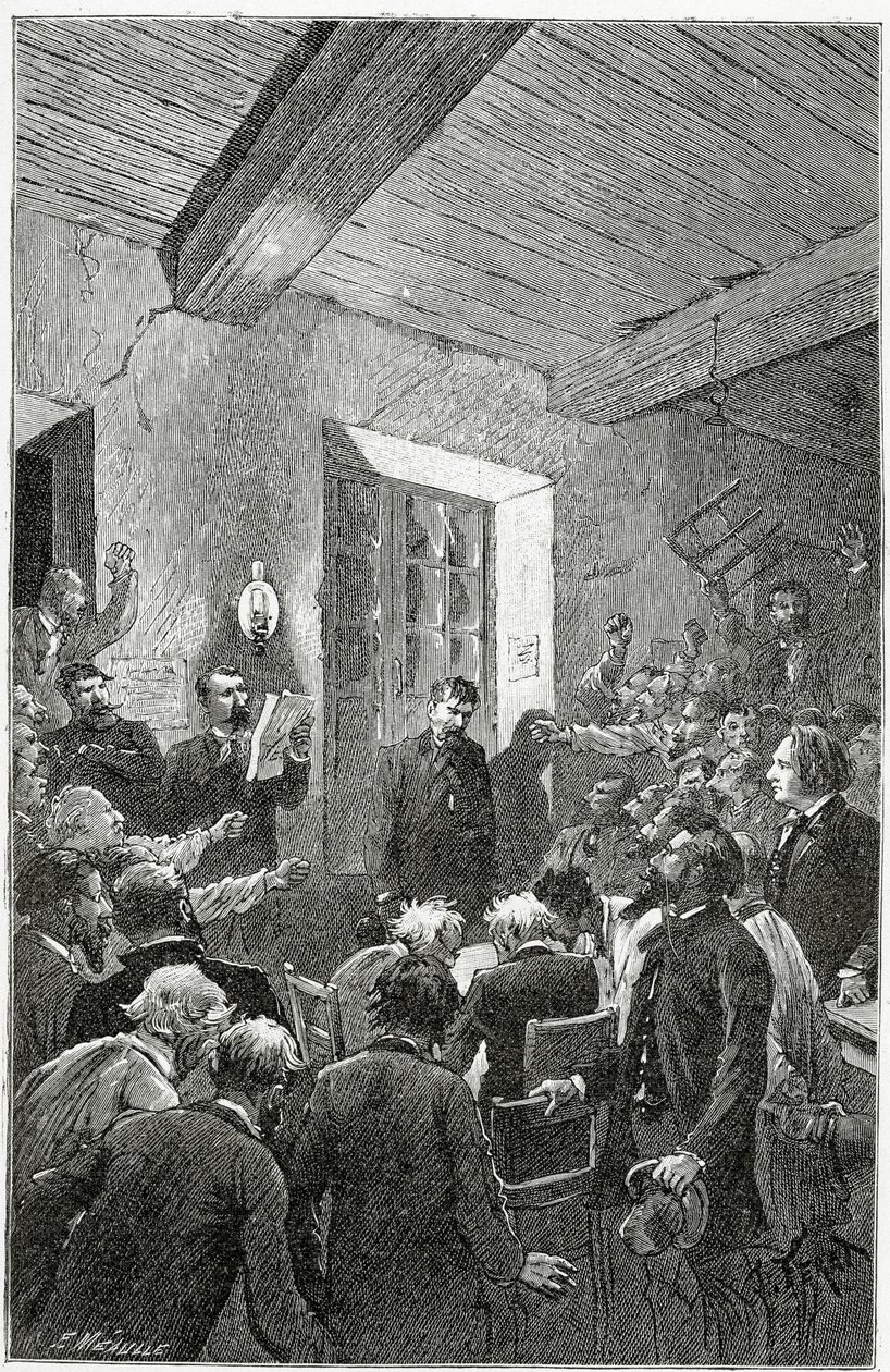 O espião Hubert - ilustração de coisas vistas, do século XIX (gravura bw) de Jules Ferat