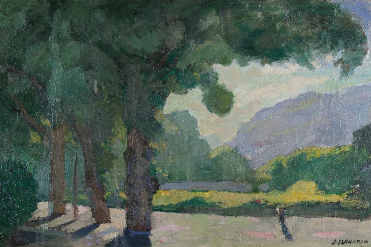 Grenoble, vista da Île Verte 1922 Óleo sobre cartão de Jules Flandrin