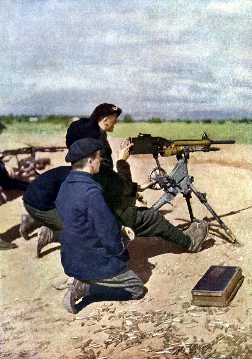 Uma posição francesa com metralhadoras durante a Batalha do Marne, a leste de Paris, em setembro de 1914 (autocrômico) de Jules Gervais Courtellemont