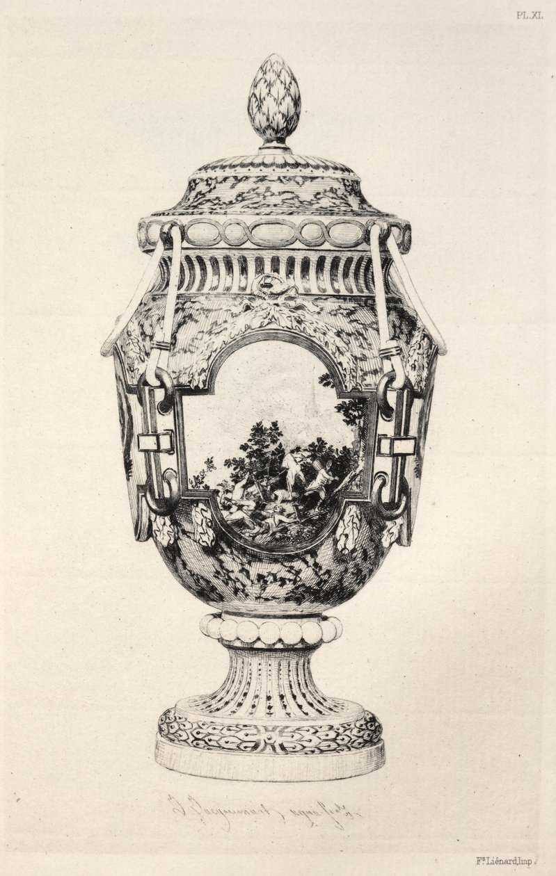 História da Arte Cerâmica: Um estudo descritivo e filosófico da cerâmica de todas as épocas e de todas as nações: França: Sèvres - Porcelana mole - Vaso comemorativo da Batalha de Fontenoy (Placa XI) de Jules Jacquemart