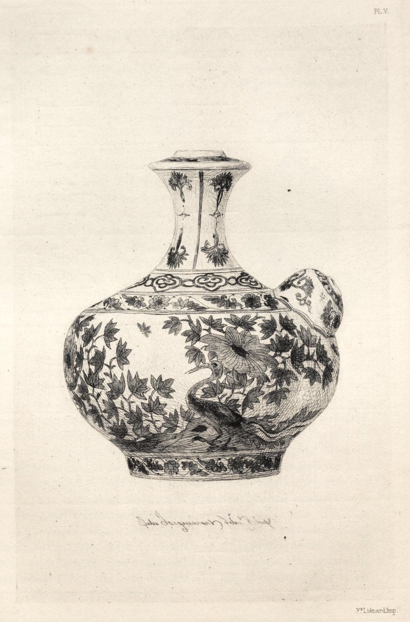 História da Arte Cerâmica: Um estudo descritivo e filosófico da cerâmica de todas as épocas e de todas as nações: Pérsia: Porcelana macia - Gargoulette, decorada com o Simorg (Placa VI) de Jules Jacquemart