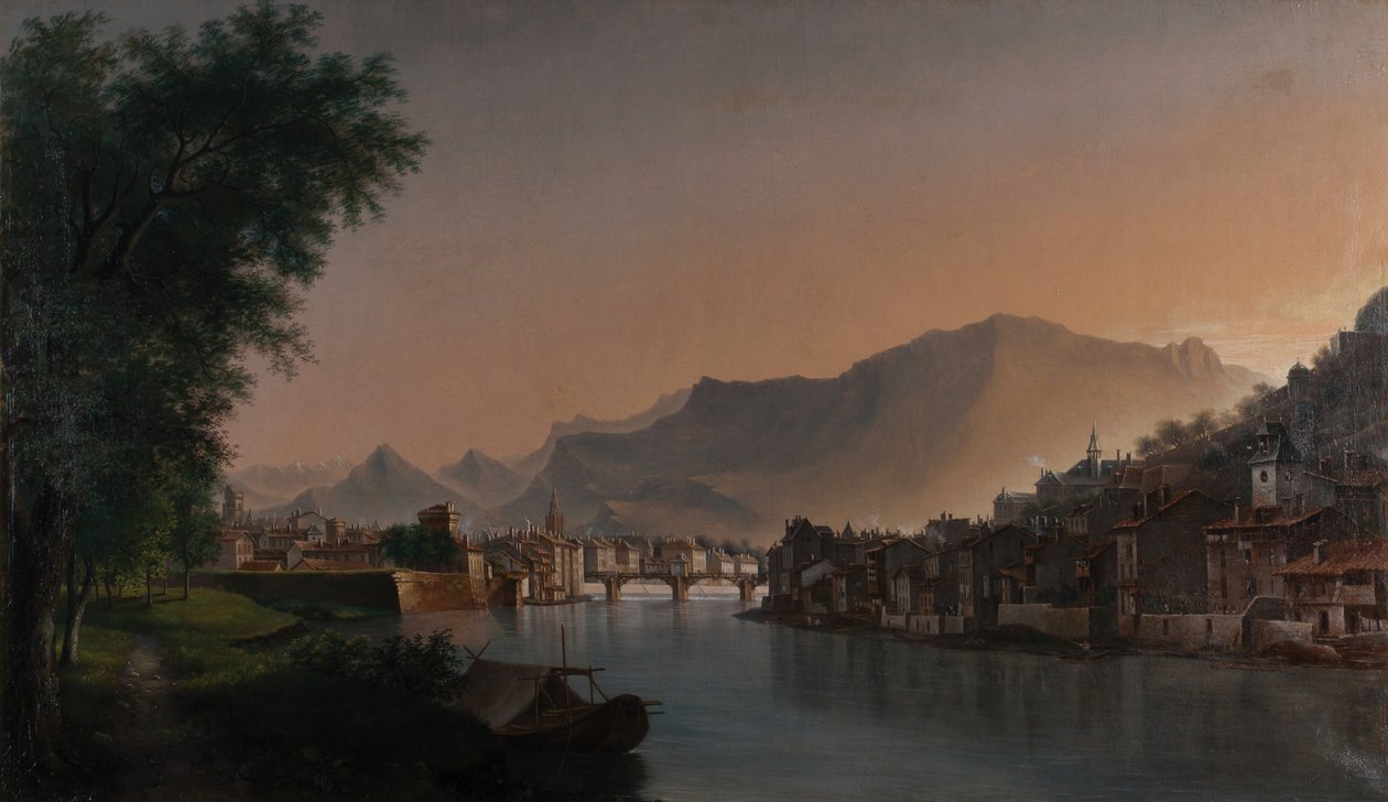 Vista de Grenoble no século XIX (Óleo sobre tela) de Jules Jean Baptiste Guedy