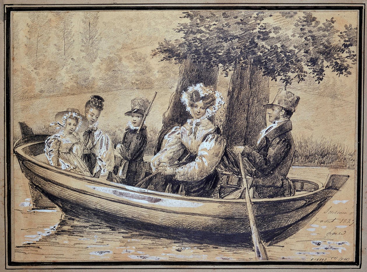 Família de Ségur (o Conde, a Condessa e seus filhos) por barco - por J.H. Laure, Agosto de 1829 de Jules Laure
