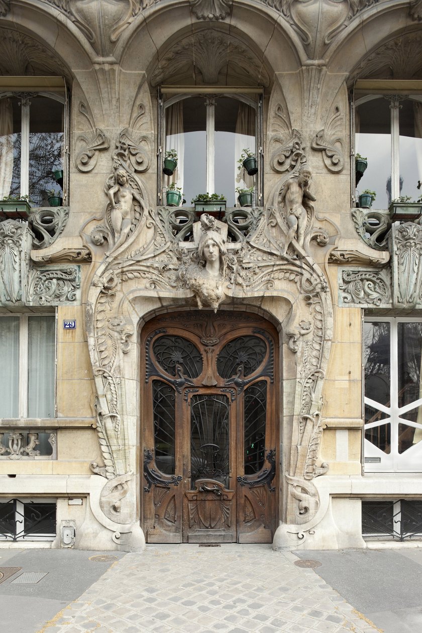 Porta de entrada para a 29 avenida Rapp no 7º arrondissement em Paris, art nouveau architecture de Jules Lavirotte