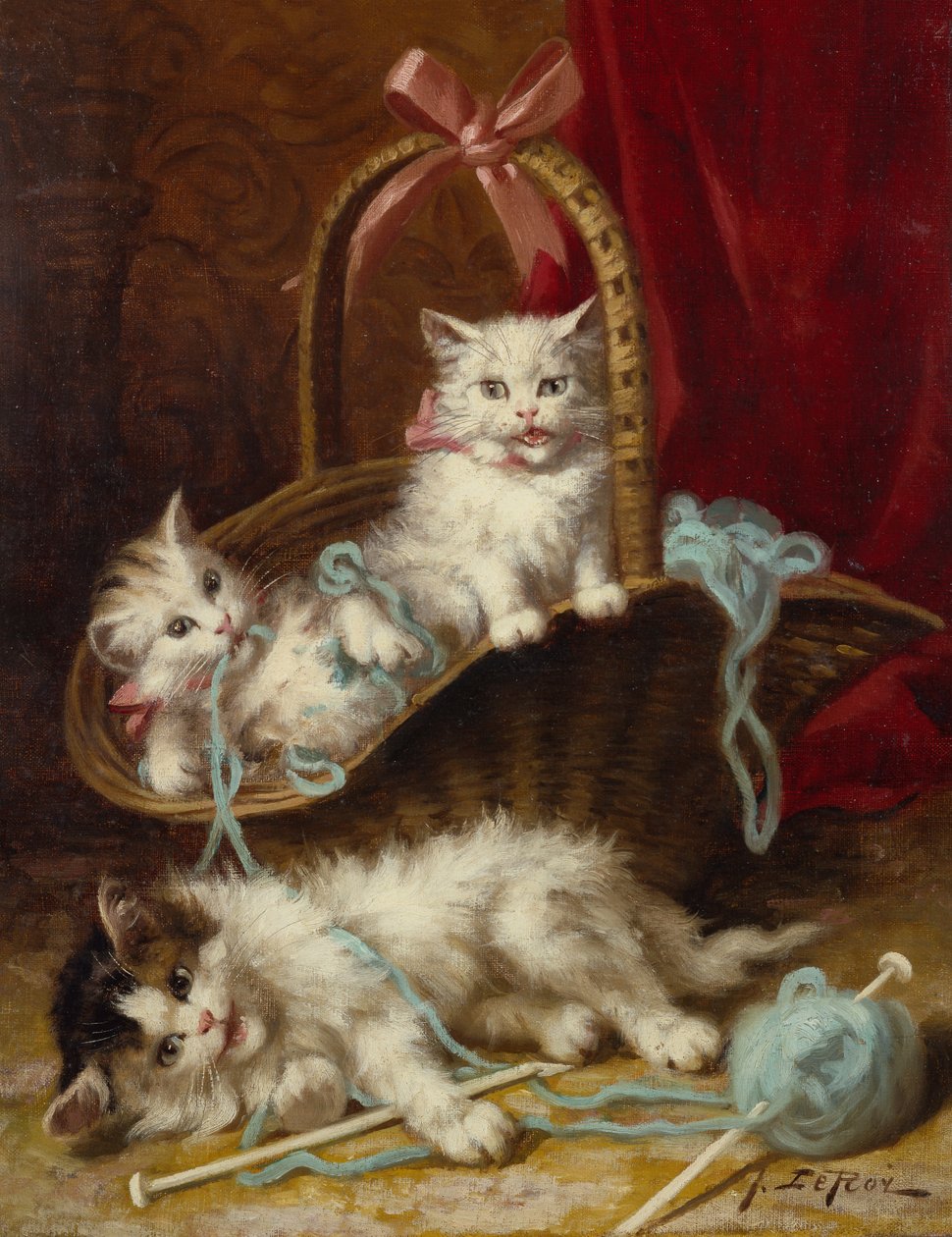 A Basket of Mischief (óleo sobre tela) de Jules Leroy